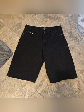 Vintage FUBU The Collection Denim Shorts W34 Black Baggy Y2K Hip Hop Embroidered